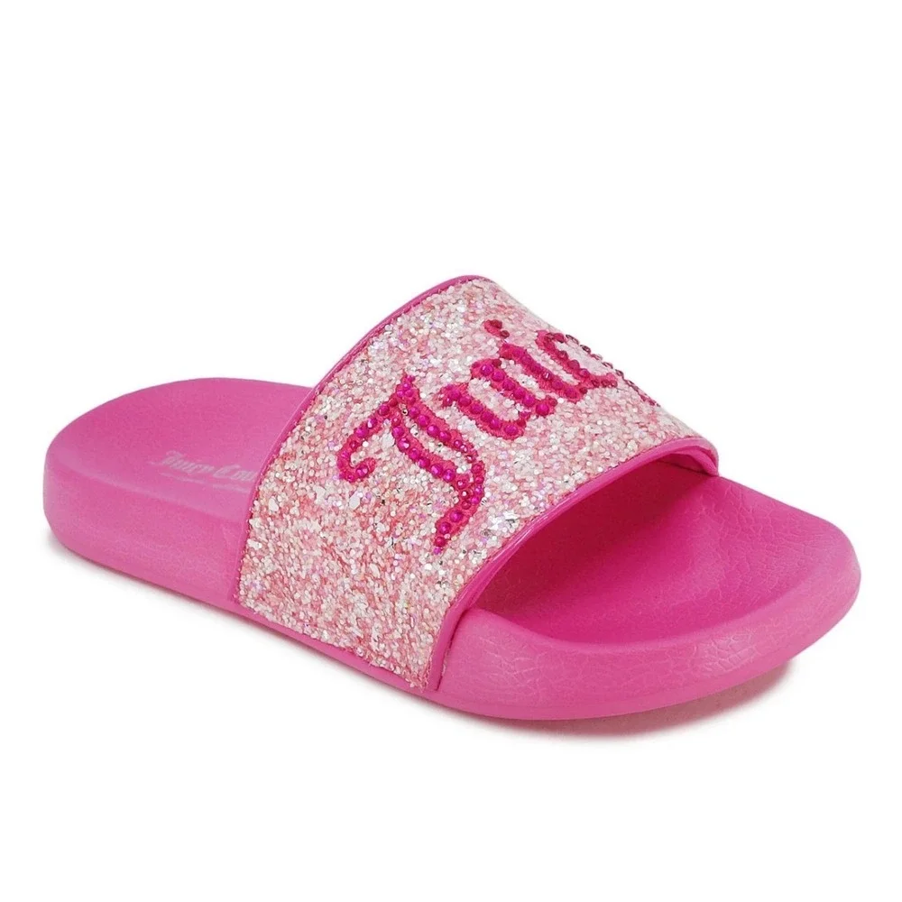 Juicy Couture Girls Hot Pink Glitter Logo Slide Sandals Size 13 NEW
